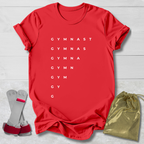 Red t-shirt with 'one more time' text, socks, and drawstring bag on a light wooden surface