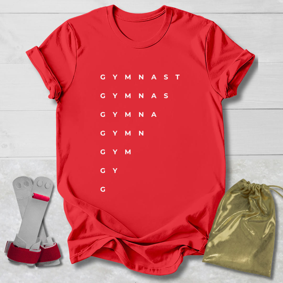 Red t-shirt with 'one more time' text, socks, and drawstring bag on a light wooden surface