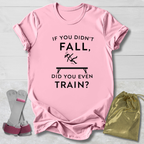 Pink t-shirt with  gymnast humorous gymnast text, socks, and drawstring bag on a light wooden surface